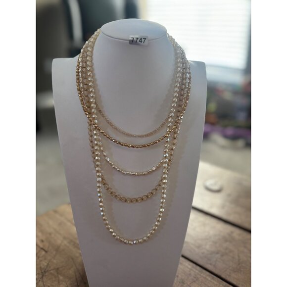 Layered Faux Pearl & Gold Beaded Necklace With Adjustable Clasp - Picture 10 of 10